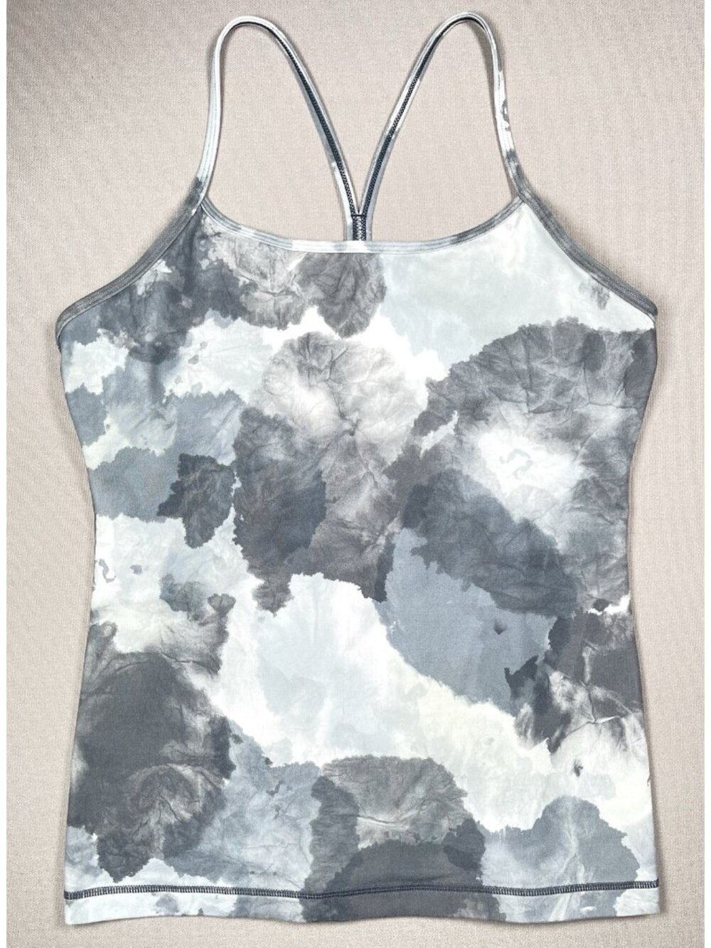 Lululemon Power Y Athletic Gray White Tie Dye Splash Tank Top - Women Size 10